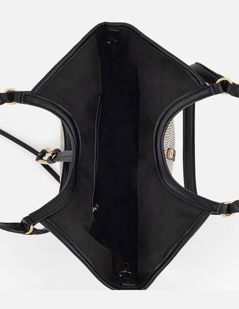 Bolso de hombro negro y blanco en rafia con aro frontal