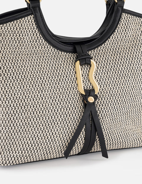 Bolso de hombro negro y blanco en rafia con aro frontal