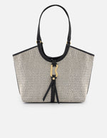 Bolso de hombro negro y blanco en rafia con aro frontal