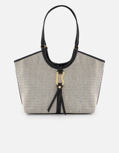 Bolso de hombro negro y blanco en rafia con aro frontal