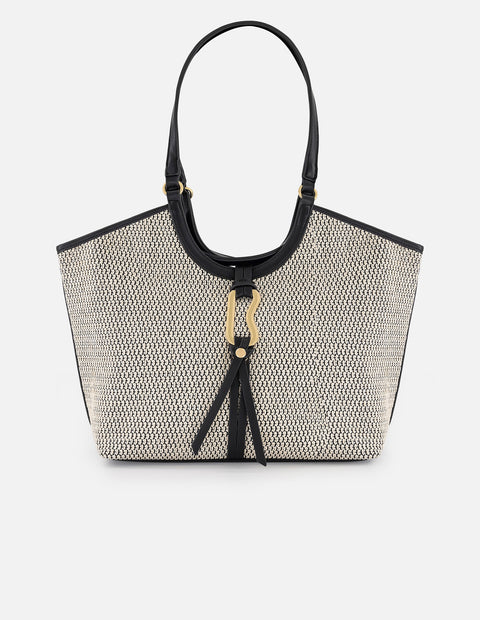 Bolso de hombro negro y blanco en rafia con aro frontal