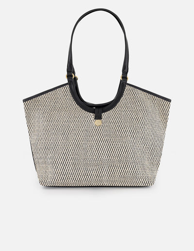 Bolso de hombro negro y blanco en rafia con aro frontal