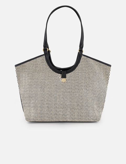 Bolso de hombro negro y blanco en rafia con aro frontal