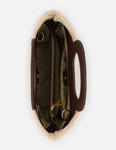 Bolso de mano color blanco en rafia con tejido artesanal