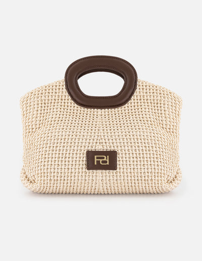 Bolso de mano color blanco en rafia con tejido artesanal