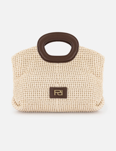 Bolso de mano color blanco en rafia con tejido artesanal