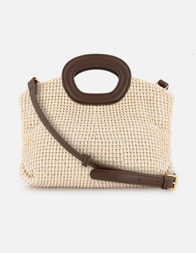 Bolso de mano color blanco en rafia con tejido artesanal