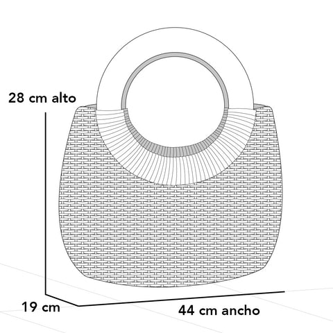 Bolso de mano color blanco en rafia con combinación de materiales
