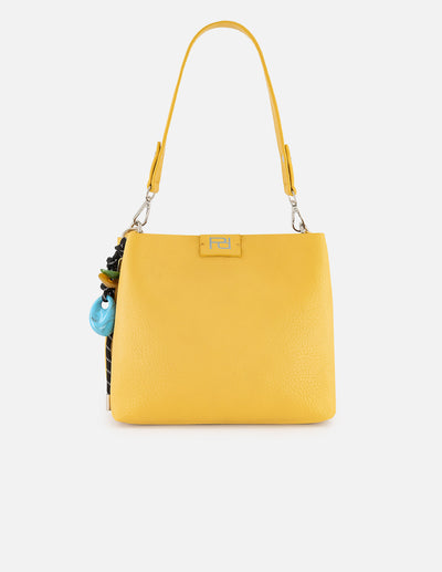 Bolso de hombro amarillo en piel vegana con grabado