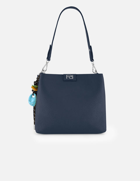 Bolso de hombro azul en piel vegana con grabado frontal