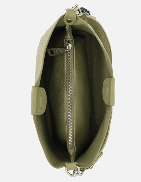 Bolso de hombro verde en piel vegana con grabado