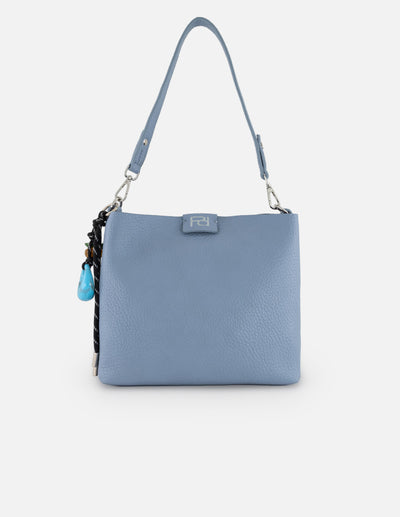 Bolso de hombro azul en piel vegana con grabado
