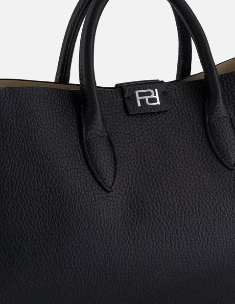 Bolso de mano negro en piel vegana grabada con asas rígidas