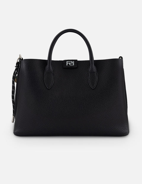 Bolso de mano negro en piel vegana grabada con asas rígidas