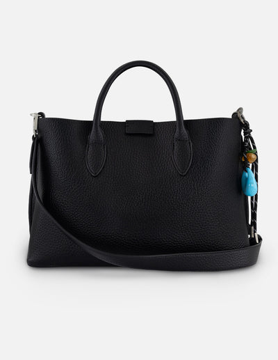 Bolso de mano negro en piel vegana grabada con asas rígidas