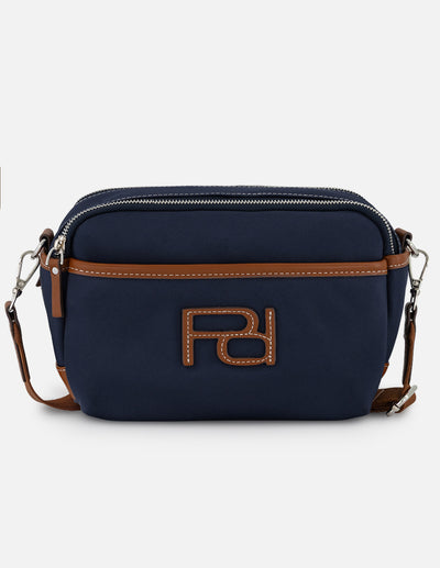 Bandolera azul en nylon con pespuntes en contraste