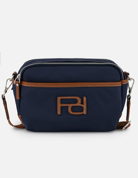 Bandolera azul en nylon con pespuntes en contraste