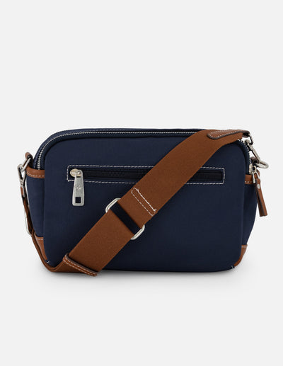 Bandolera azul en nylon con pespuntes en contraste