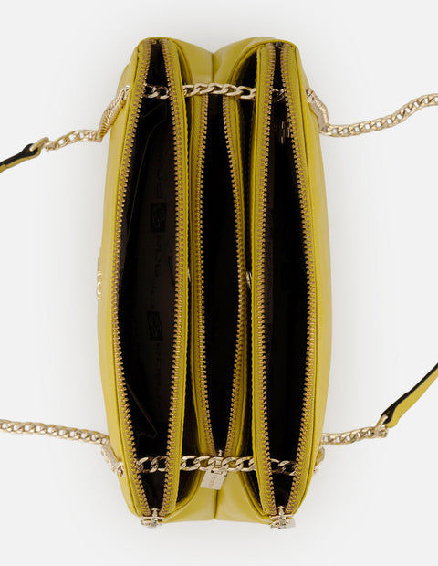 Bandolera mostaza piel para mujer con herraje león