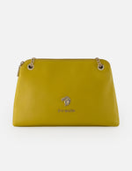 Bandolera mostaza piel para mujer con herraje león