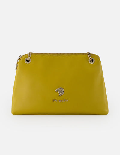 Bandolera mostaza piel para mujer con herraje león