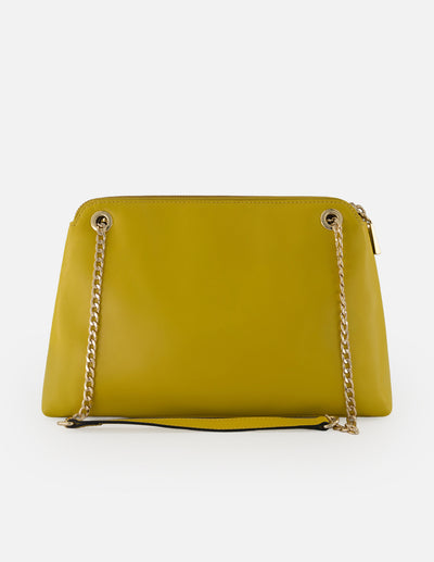 Bandolera mostaza piel para mujer con herraje león