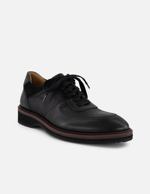 Zapato Oxford negro piel y ante para hombre con combinación de materiales
