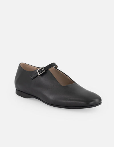 Balerinas negro piel para mujer con tira ajustable