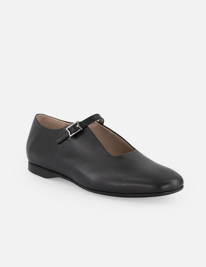 Balerinas negro piel para mujer con tira ajustable