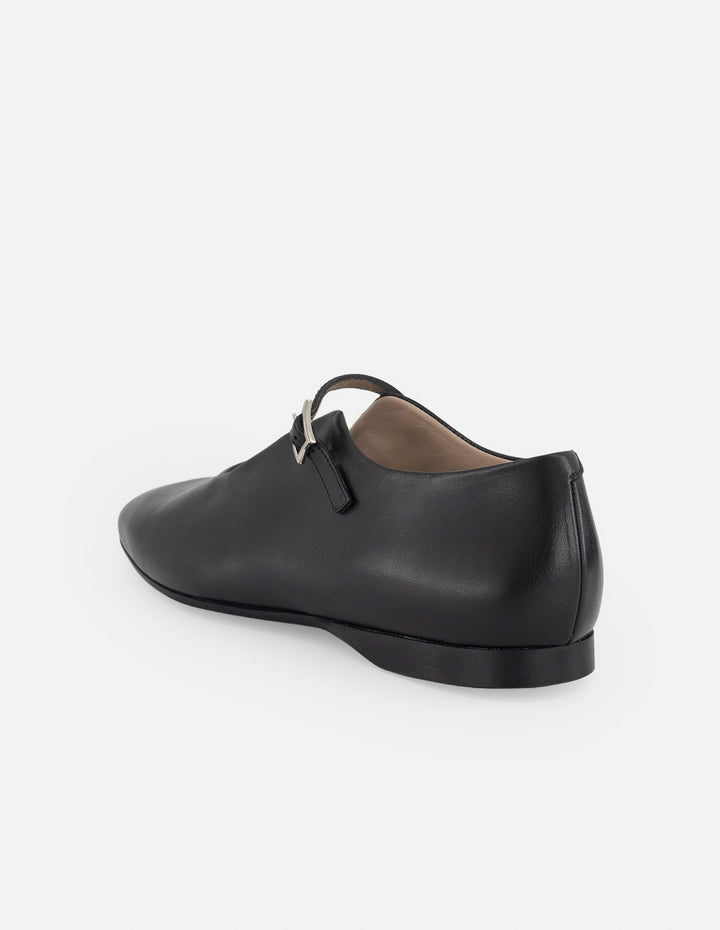 Balerinas negro piel para mujer con tira ajustable