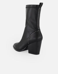 Botines negro lycra y piel para mujer con aplicaciones