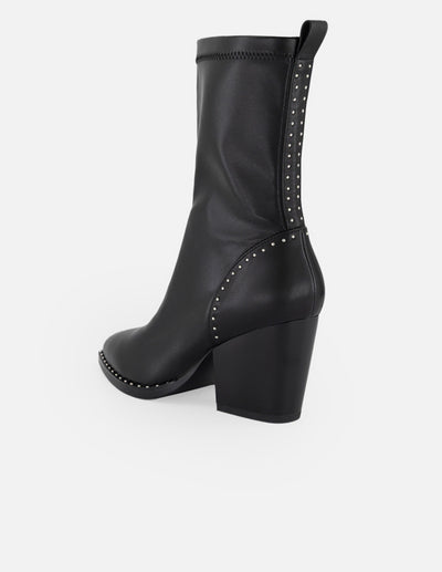 Botines negro lycra y piel para mujer con aplicaciones