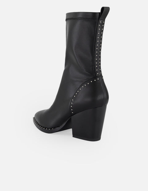 Botines negro lycra y piel para mujer con aplicaciones