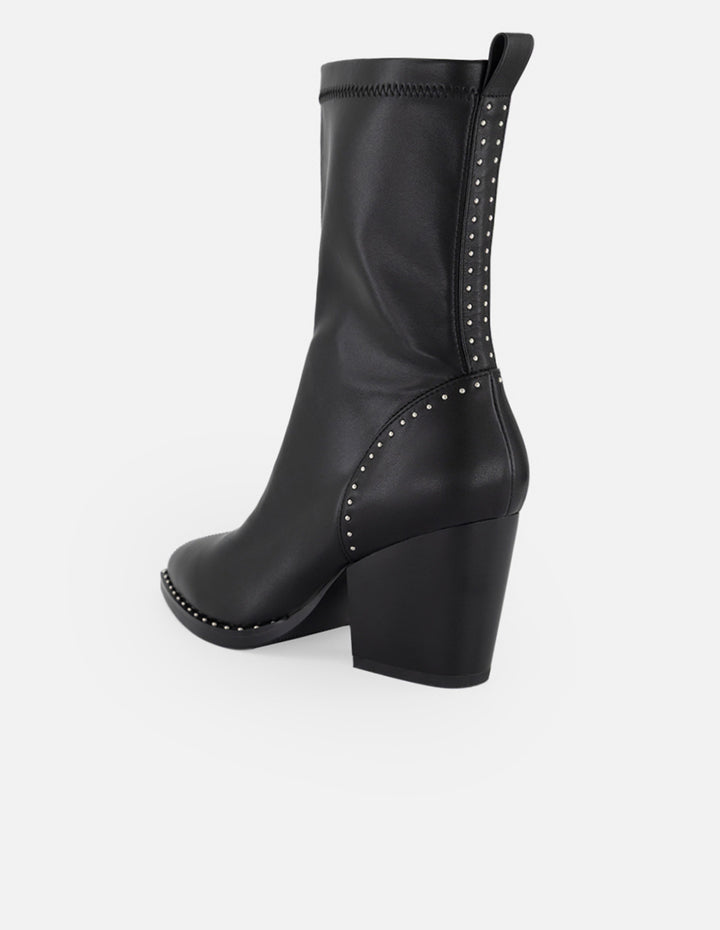 Botines negro lycra y piel para mujer con aplicaciones