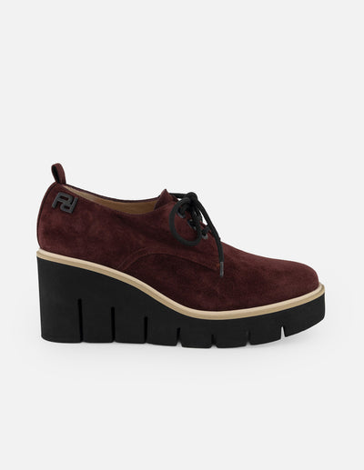 Zapato Blucher vino ante para mujer con combinación de materiales