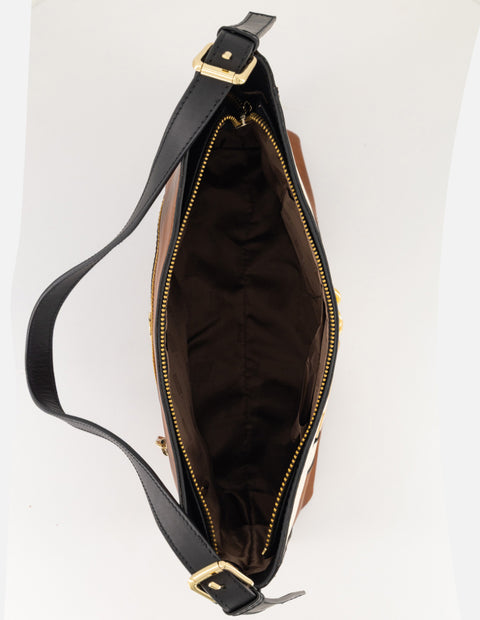 Bolso de hombro multicolor piel para mujer con herraje frontal