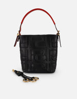 Bolso bucket negro piel para mujer con logo Pd