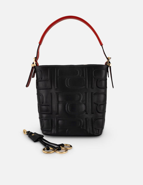 Bolso bucket negro piel para mujer con logo Pd