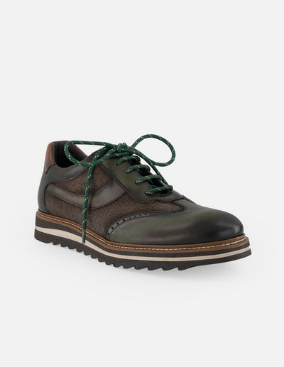 Zapato Oxford verde piel para hombre con combinación de materiales