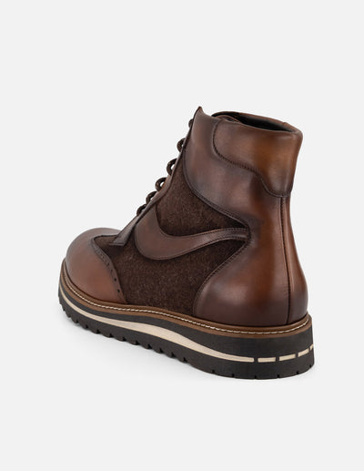 Botines color cafe piel para hombre con combinación de materiales