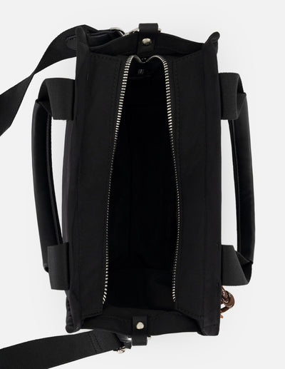 Tote negro nylon para mujer con adorno lateral