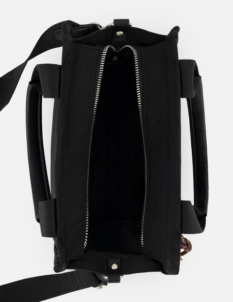 Tote negro nylon para mujer con adorno lateral