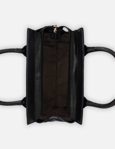 Bolso de mano azul ante para mujer con botón y león