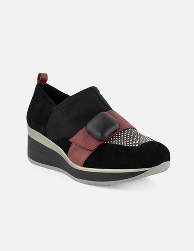 Botines negro ante piel para mujer con combinación de materiales