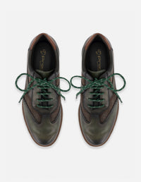 Zapato Oxford verde piel para hombre con combinación de materiales