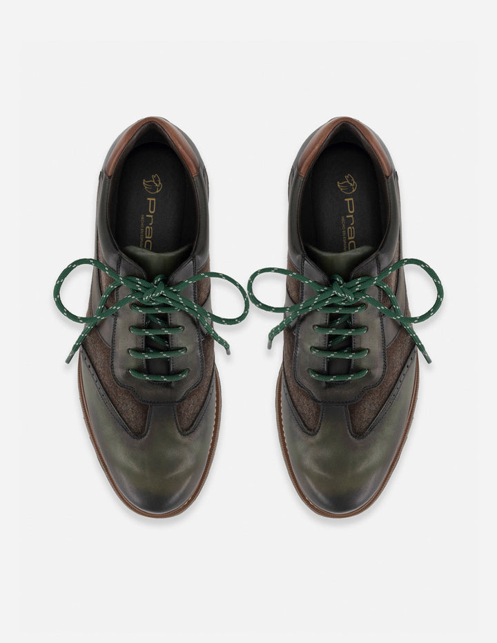 Zapato Oxford verde piel para hombre con combinación de materiales