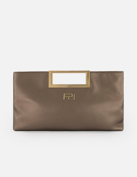 Clutch oro vegano para mujer con maxiasa metálica