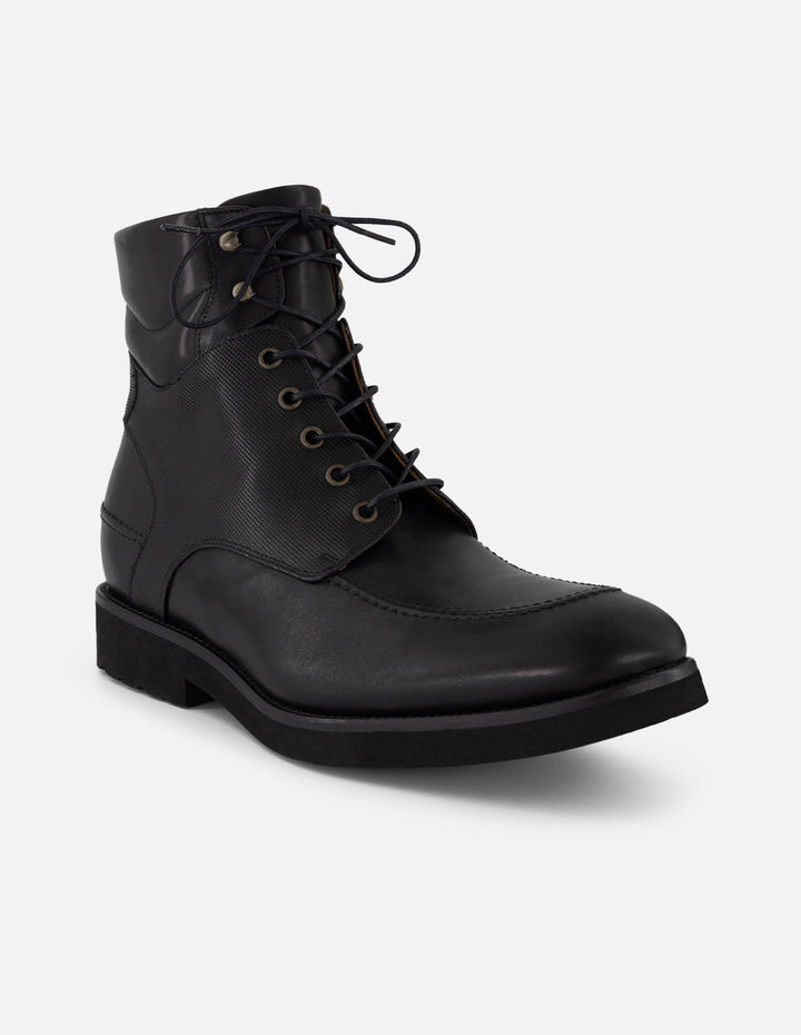 Botines +7 cm de altura negros piel para hombre con suela comfort