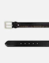 Cinturón negro piel para hombre con combinación de materiales