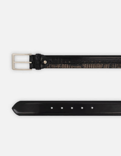 Cinturón negro piel para hombre con combinación de materiales
